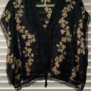 Free People Floral Marigold Printed Shine Lace Top Black Size Small